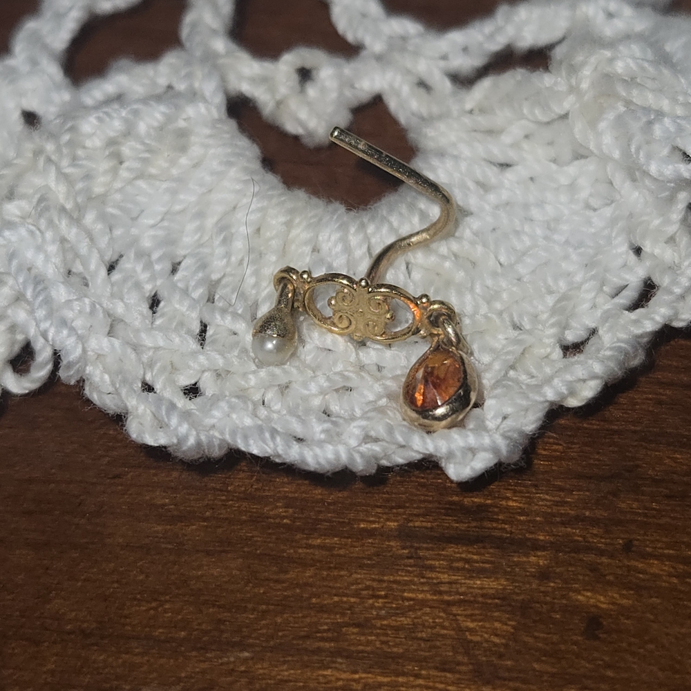 Gold Drop Nose Ring with Pearl and Fire Opal
